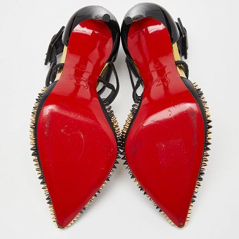 Black & Patent Leather Suzanna Spikes Leo Ankle Cuff Sandals