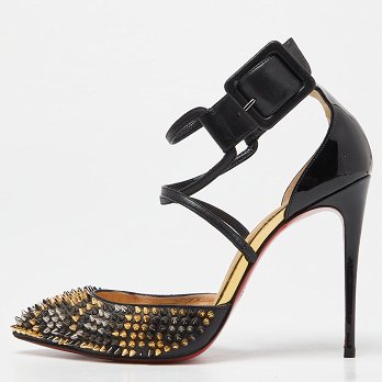 Black & Patent Leather Suzanna Spikes Leo Ankle Cuff Sandals