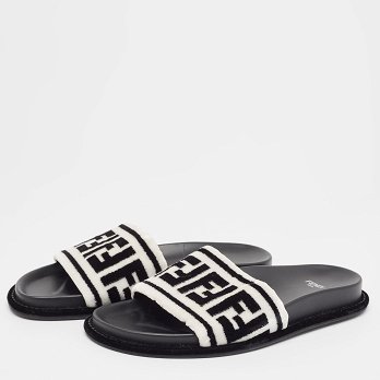 Black/White Fur FF Flat Slides