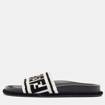 Black/White Fur FF Flat Slides