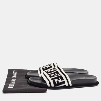 Black/White Fur FF Flat Slides