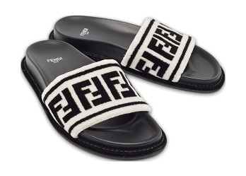 Black/White Fur FF Flat Slides
