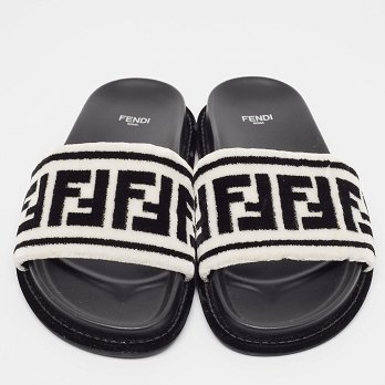 Black/White Fur FF Flat Slides