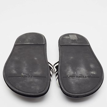Black/White Fur FF Flat Slides