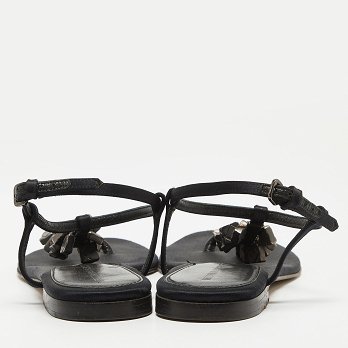Black Satin Embellished Thong Flat Sandals