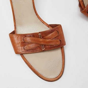 Brown Leather Open Toe Slide Sandals