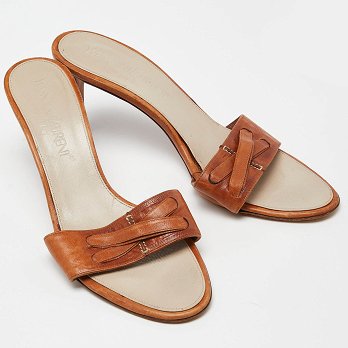 Brown Leather Open Toe Slide Sandals