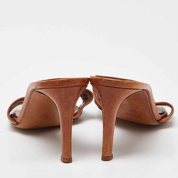 Brown Leather Open Toe Slide Sandals