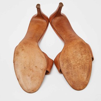 Brown Leather Open Toe Slide Sandals