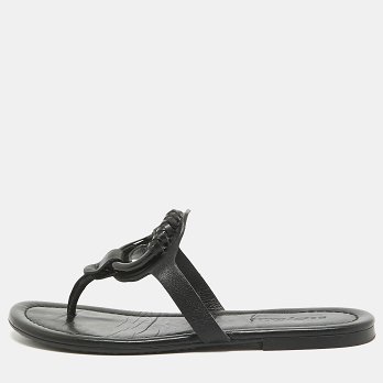 Black Leather Hana Flat Slides