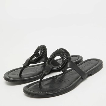 Black Leather Hana Flat Slides