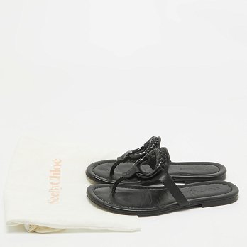 Black Leather Hana Flat Slides