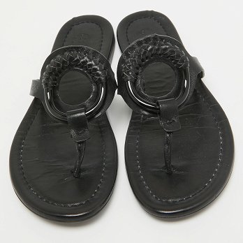 Black Leather Hana Flat Slides