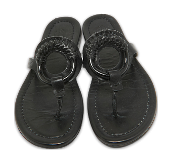 Black Leather Hana Flat Slides