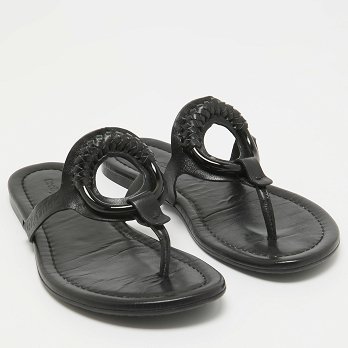 Black Leather Hana Flat Slides