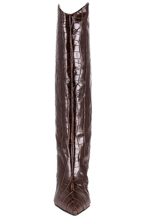 MARYANA CROC-EMBOSSED STILETTO BOOTS