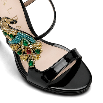 JEWELED PEACOCK STILETTO SANDALS 100