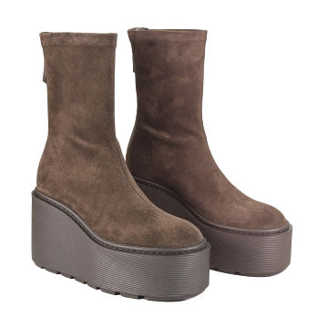 ZEPPA SUEDE STRIPY ZIP ANKLE BOOTS DARK BROWN