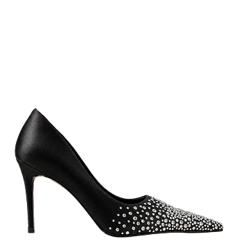 BLACK SATIN CRYSTALS 90 PUMPS