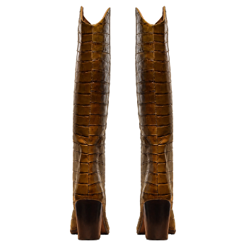 MARYANA CROC-EMBOSSED BLOCK HEEL BOOTS