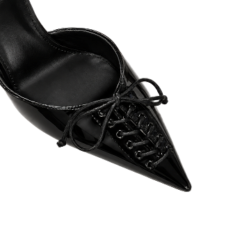 BLACK PATENT LACE 70 MULES