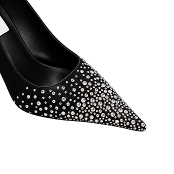 BLACK SATIN CRYSTALS 90 PUMPS
