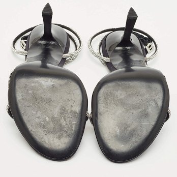 Black Suede Crystal Embellished Dahlia Sandals
