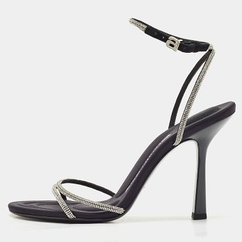 Black Suede Crystal Embellished Dahlia Sandals