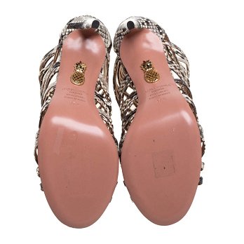 Aquazzura Beige/Brown Python Embossed Leather Knockout Sandals Size 37.5