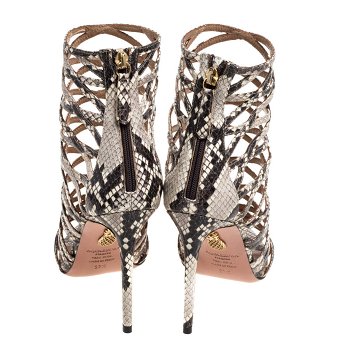 Aquazzura Beige/Brown Python Embossed Leather Knockout Sandals Size 37.5