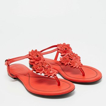 Red Leather Flower Cutout Sunset Flat Sandals