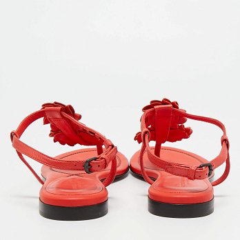 Red Leather Flower Cutout Sunset Flat Sandals