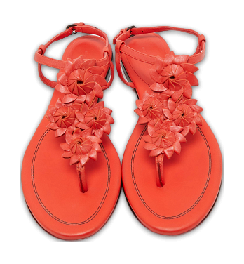 Red Leather Flower Cutout Sunset Flat Sandals