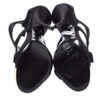 Giuseppe Zanotti Black Satin and Suede Crystal Embellished Ankle Strap Sandals Size 38