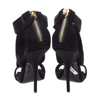Giuseppe Zanotti Black Satin and Suede Crystal Embellished Ankle Strap Sandals Size 38