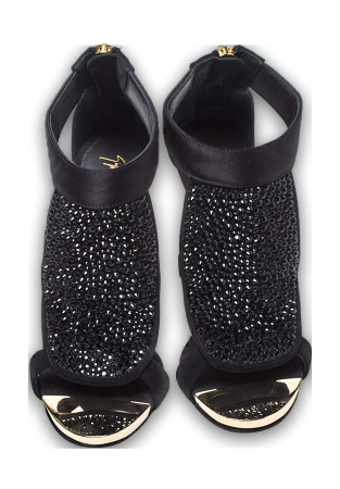 Giuseppe Zanotti Black Satin and Suede Crystal Embellished Ankle Strap Sandals Size 38