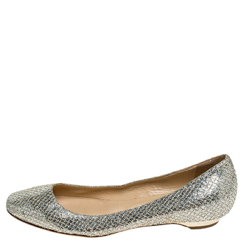 Jimmy Choo Metallic Gold Glitter Fabric Ballet Flats Size 38