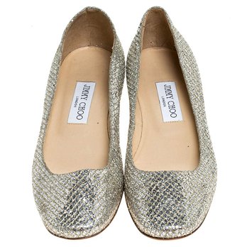 Jimmy Choo Metallic Gold Glitter Fabric Ballet Flats Size 38