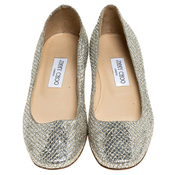 Jimmy Choo Metallic Gold Glitter Fabric Ballet Flats Size 38