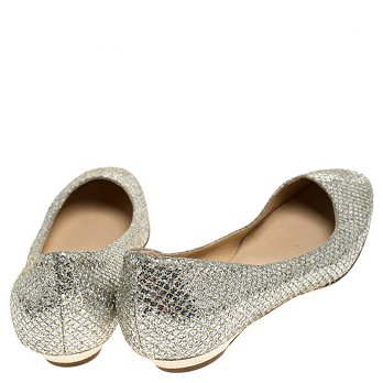 Jimmy Choo Metallic Gold Glitter Fabric Ballet Flats Size 38
