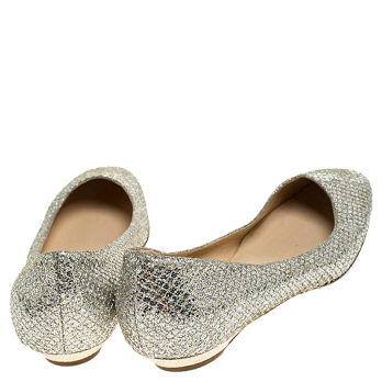 Jimmy Choo Metallic Gold Glitter Fabric Ballet Flats Size 38
