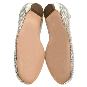 Jimmy Choo Metallic Gold Glitter Fabric Ballet Flats Size 38