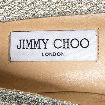 Jimmy Choo Metallic Gold Glitter Fabric Ballet Flats Size 38