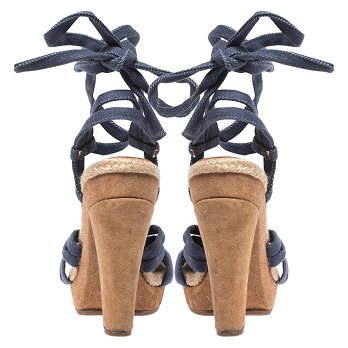 Marc Jacobs Blue Denim Platform Ankle Wrap Sandals Size 38