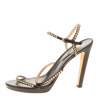 Sergio Rossi Brown Studded Strappy Leather Open Toe Platform Sandals Size 40.5