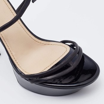 Black/Olive Green Patent and Leather Platform Ankle Strap Sandals