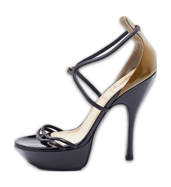 Black/Olive Green Patent and Leather Platform Ankle Strap Sandals