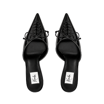 BLACK PATENT LACE 70 MULES