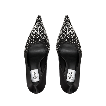 BLACK SATIN CRYSTALS 90 PUMPS