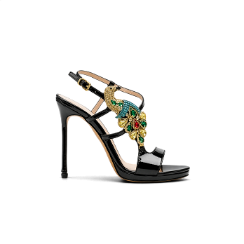 JEWELED PEACOCK STILETTO SANDALS 100